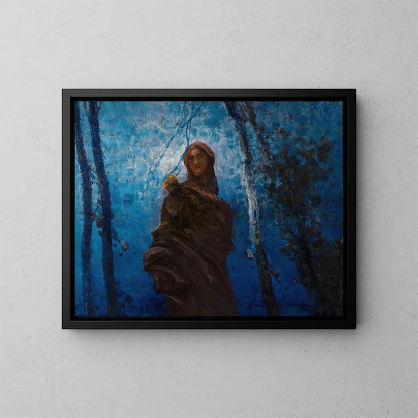 Night Moon Painting - Władysław Wankie — framed artwork on a wall