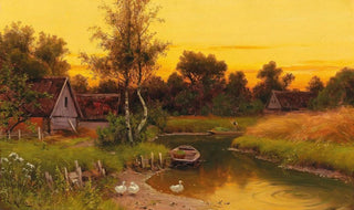 Walter Moras - Idyllic Evening Scene on the Spree.webp