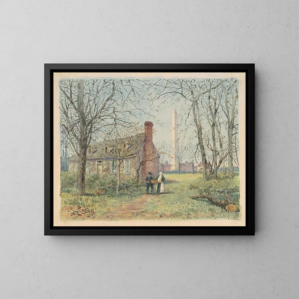 La cabaña de David Burns y el monumento de Washington - Walter Paris — cuadro enmarcado en la pared