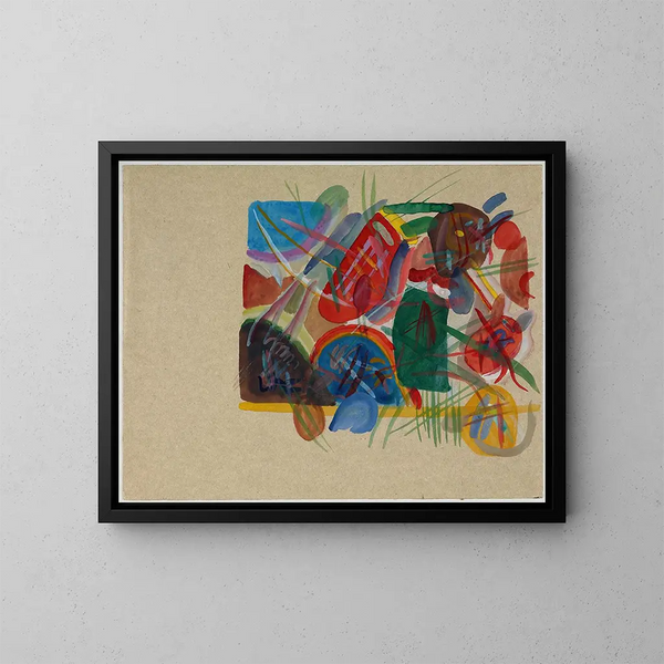 Watercolor painting with forest and rainbow - Wassily Kandinsky — framed artwork on a wall