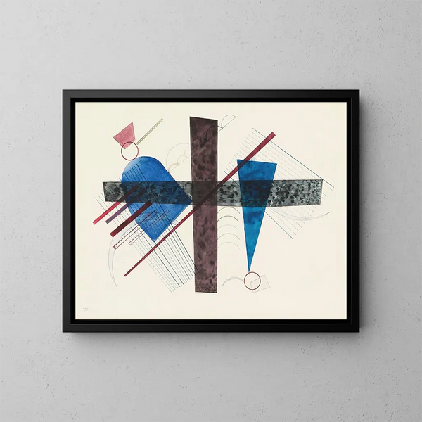 Blue round and pointed painting - Wassily Kandinsky — framed artwork on a wall