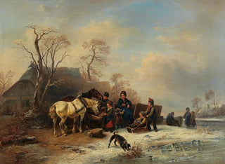 Wilhelm Alexander Meyerheim - A Winter Scene with Children and Horses.webp