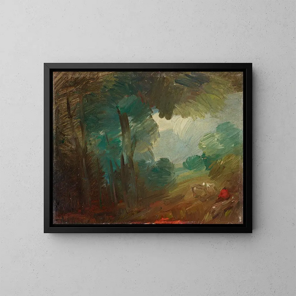 Paisaje forestal con campesinos y campos - Wilhelm Busch — cuadro enmarcado en la pared