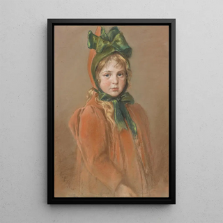 Wilhelm Carl Ruber - Mdchenportrt mit grner Schleife Die Tochter des Knstlers.webp