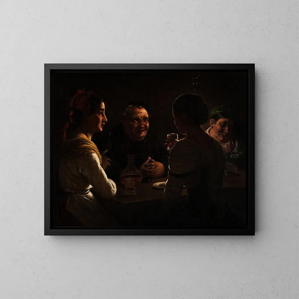 Abbate mocking two young girls - Wilhelm Marstrand — framed artwork on a wall