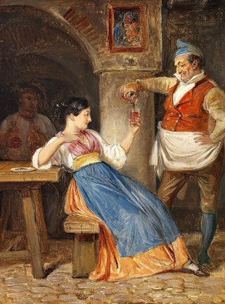 Wilhelm Marstrand - Krofatter sknker rdvin for en ung italienerinde.webp