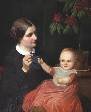 Wilhelm Marstrand - Portrt af kunstnerens hustru med snnen Poul p skdet.webp