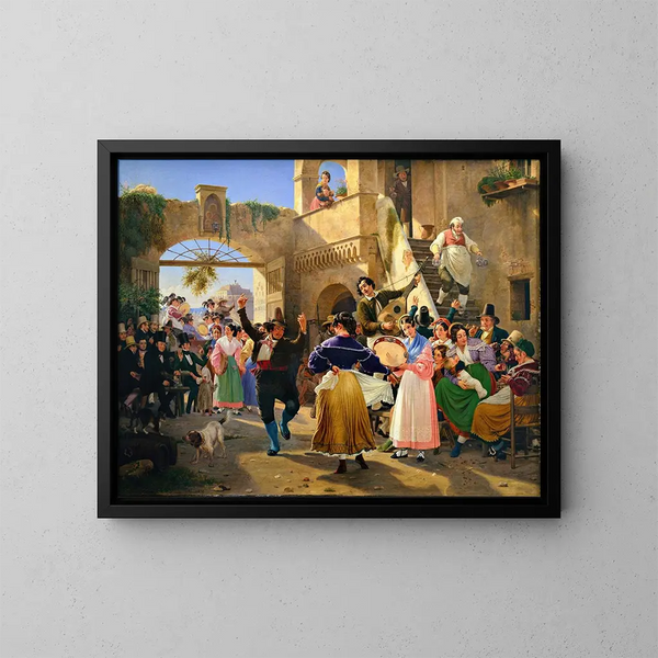 Romanos reunidos para la fiesta en una osteria - Wilhelm Marstrand — cuadro enmarcado en la pared