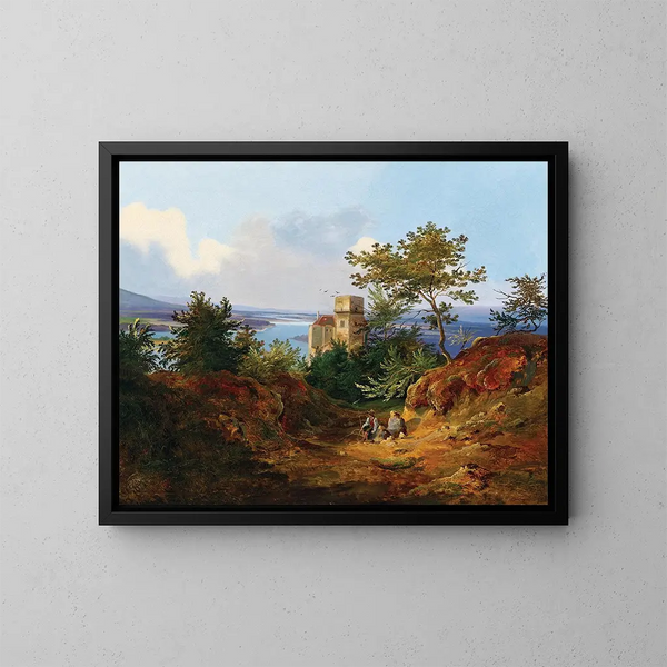 Vista del valle del Danubio con las ruinas de Greifenstein - Wilhelm Steinfeld — cuadro enmarcado en la pared