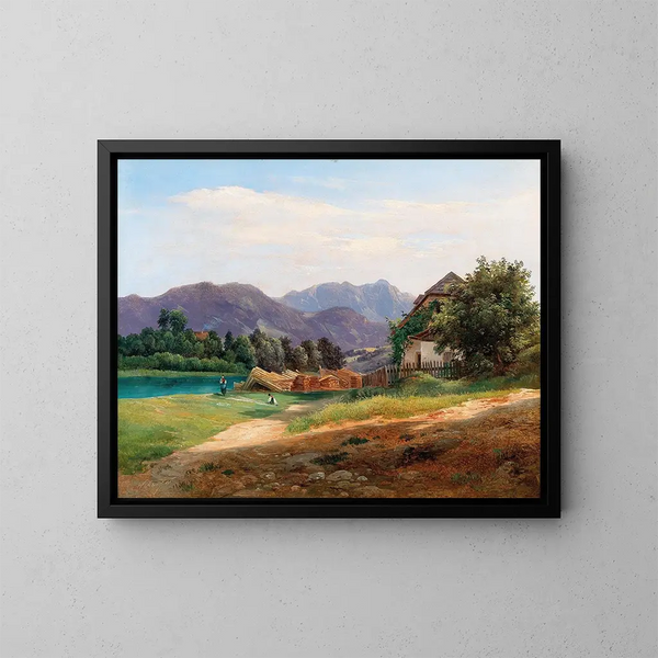Paisaje con madera almacenada - Wilhelm Steinfeld — cuadro enmarcado en la pared
