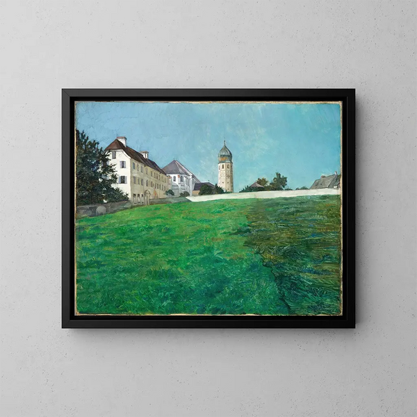 Una vista de Frauenchiemsee - Wilhelm Trübner — cuadro enmarcado en la pared