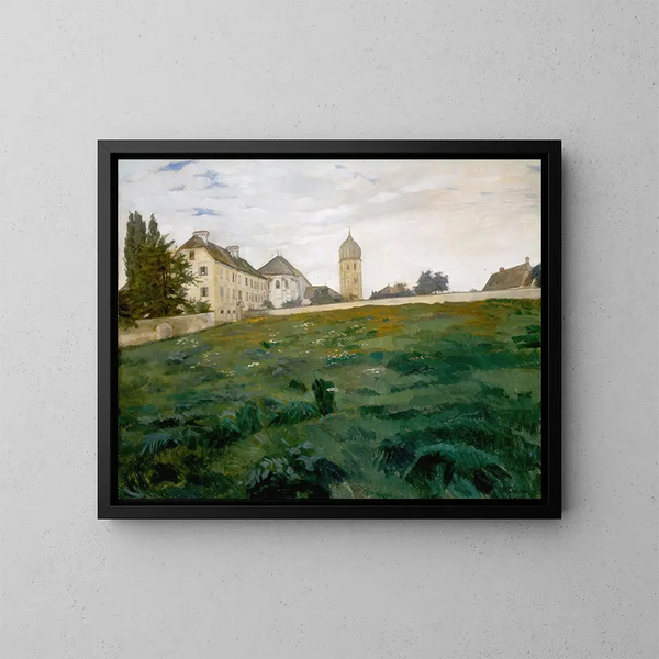 Prairie du monastère de Frauenchiemsee avec clocher III - Wilhelm Trübner — cuadro enmarcado en la pared