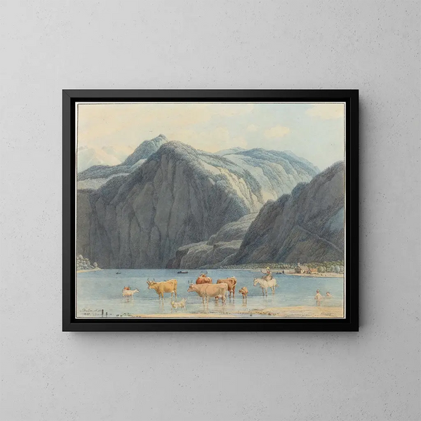 Lago de Königsee con los acantilados de Saint-Barthélemy - Wilhelm von Kobell — cuadro enmarcado en la pared
