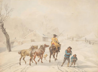 Wilhelm von Kobell - Postilion on Horse in a Winter Landscape.webp