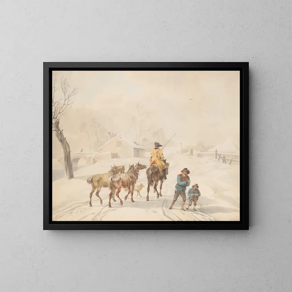 Postillón a caballo en un paisaje de invierno - Wilhelm von Kobell — cuadro enmarcado en la pared