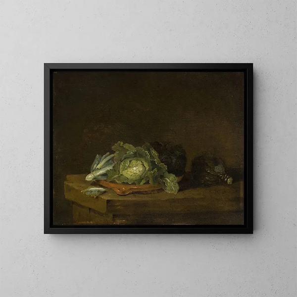 Coles sobre una mesa - Willem Kalf — cuadro enmarcado en la pared
