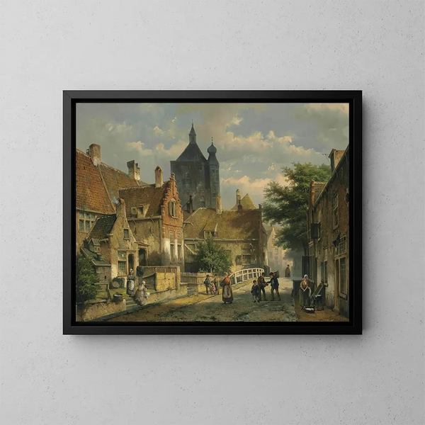 Village sur une rue néerlandaise ensoleillée - Willem Koekkoek — framed artwork on a wall