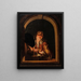 Un joven con un búho - Willem van Mieris — cuadro enmarcado en la pared