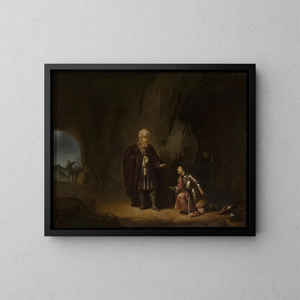 Saúl y David en la cueva de En-Gedi - Willem de Poorter — cuadro enmarcado en la pared