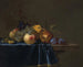 de melocotones, uvas, granada y ciruelas sobre un entablado - Willem van Aelst — vista de la obra