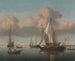 a Kaag at anchor with sails hoisted, a state yacht, and other ships - Willem van de Velde the Younger — artwork view
