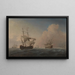 English warships inclining in the breeze offshore - Willem van de Velde the Younger — framed artwork on a wall