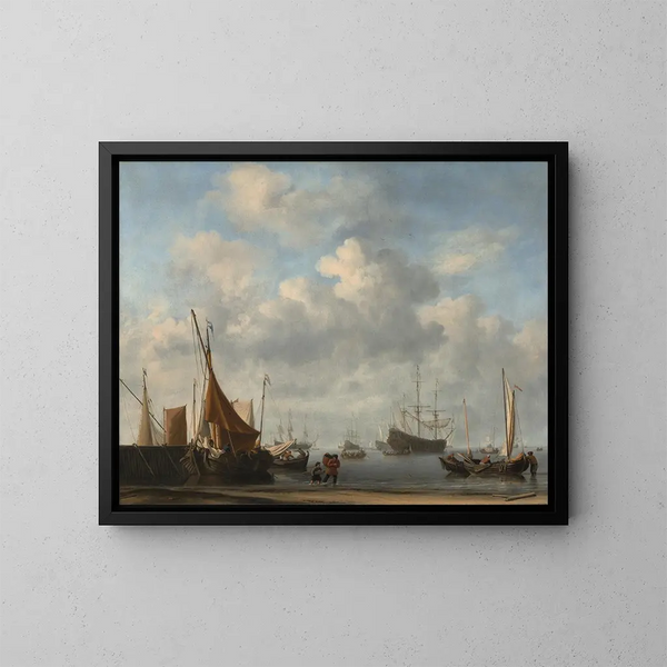 a Dutch port entrance - Willem van de Velde the Younger — framed artwork on a wall