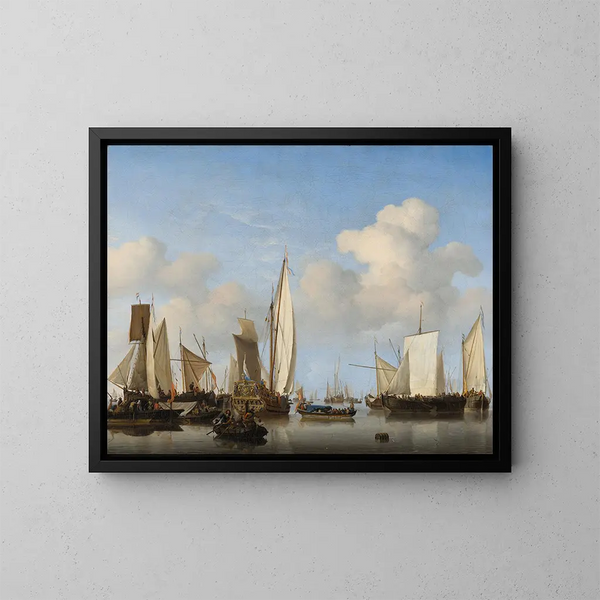 Boats in the Roads - Willem van de Velde the Younger — framed artwork on a wall