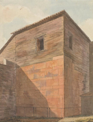 Willey Reveley - Corner of Stone and Wood Building with Inscription on Wall.webp