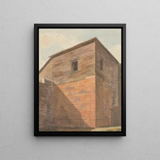 Willey Reveley - Corner of Stone and Wood Building with Inscription on Wall.webp