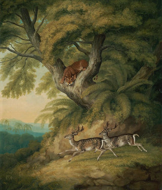 WilliamSamuel Howitt - A Leopard with two passing deer.webp
