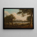 Hunters in a wooded river landscape, a country house in the distance - William Ashford — framed artwork on a wall