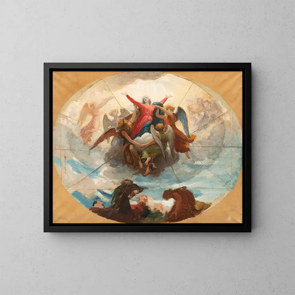 Estudio para el techo de la capilla de la Virgen de La Rochelle - William Bouguereau — cuadro enmarcado en la pared