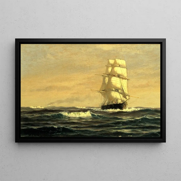 Velero en alta mar frente a la costa de Maine - William Edward Norton — cuadro enmarcado en la pared