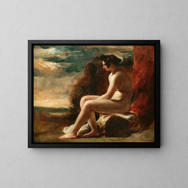 Nu sentado en un paisaje - William Etty — cuadro enmarcado en la pared