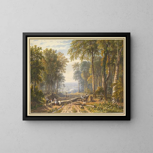 Leñadores en Park Place, Henley, con el Támesis de fondo - William Havell — cuadro enmarcado en la pared