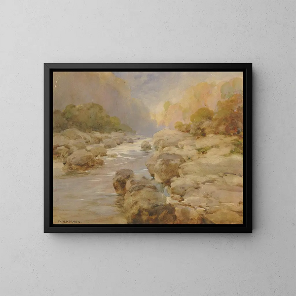 Un arroyo de roca sin modificar hacia 1910 - William Henry Holmes — cuadro enmarcado en la pared