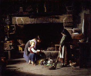 William Henry Lippincott - Farm Interior Breton Children Feeding Rabbits.webp
