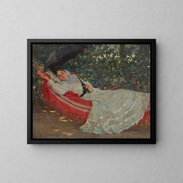 The Red Hammock - William Henry Margetson — framed artwork on a wall