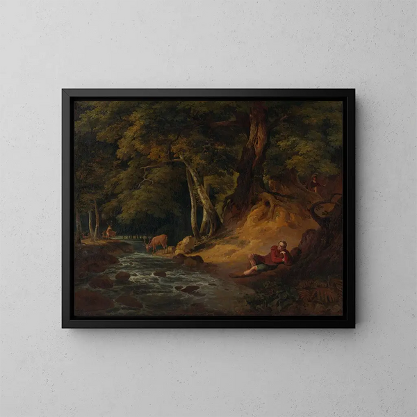 Jacques y el ciervo herido, Como gustéis, Acto II, Escena I - William Hodges — cuadro enmarcado en la pared
