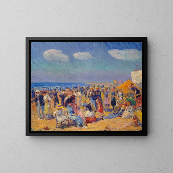 Crowd by the seaside - William James Glackens — framed artwork on a wall