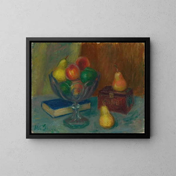 Naturaleza muerta con caja japonesa - William James Glackens — cuadro enmarcado en la pared