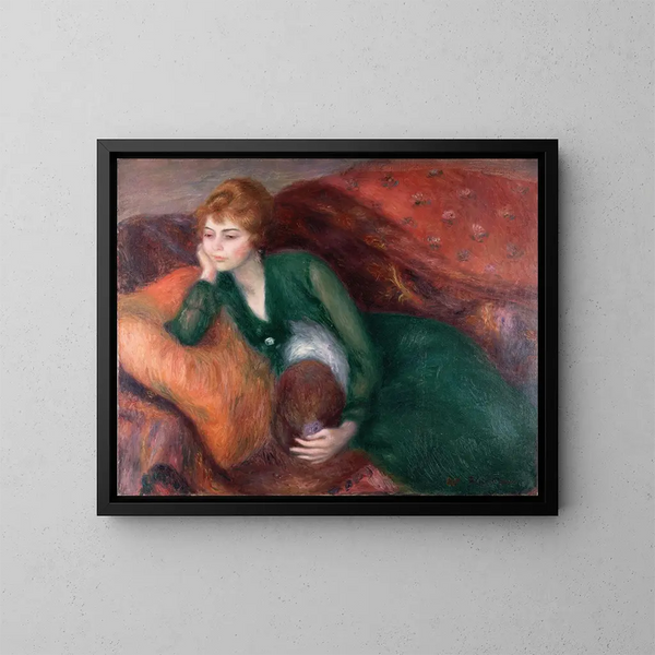 Young woman in green - William James Glackens — framed artwork on a wall