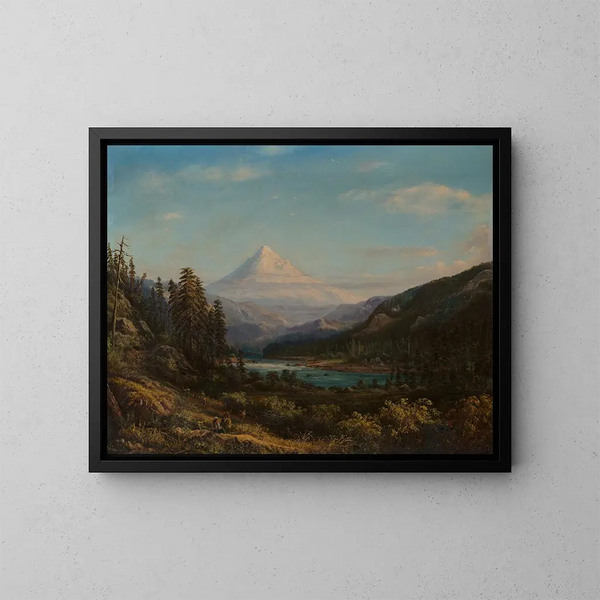 Mont Hood desde las orillas del río Little Sandy - William Keith — cuadro enmarcado en la pared