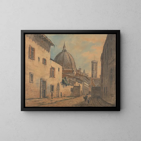 Una calle en Florencia con el Duomo y el Campanile en el fondo - William Marlow — cuadro enmarcado en la pared