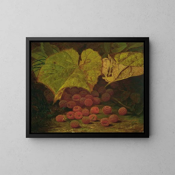 Frambuesas entre las hojas - William Mason Brown — cuadro enmarcado en la pared