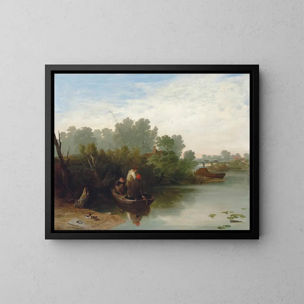 de niños pescando - William Mulready — cuadro enmarcado en la pared