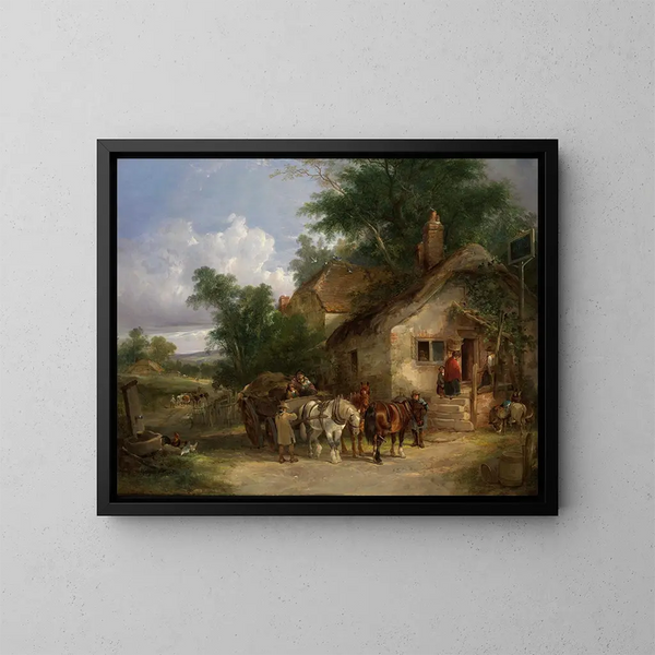 Una parada en la posada - William Shayer — cuadro enmarcado en la pared
