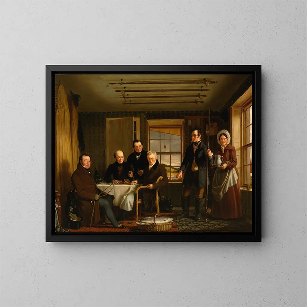 Discussion of a Salmon Catch in a Scottish Fishing Pavilion - William Shiels — framed artwork on a wall