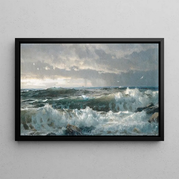Olas sobre las rocas - William Trost Richards — cuadro enmarcado en la pared